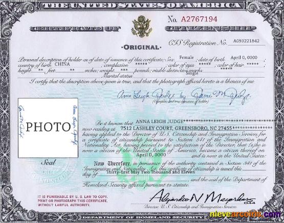USA Citizenship certificate